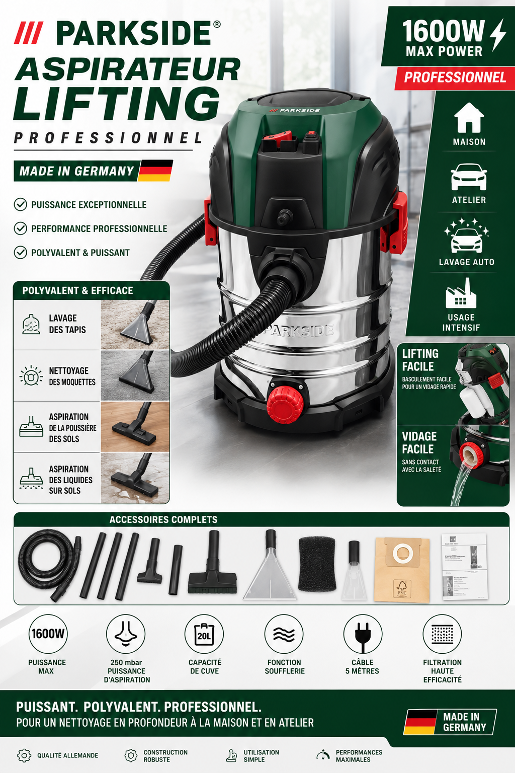 Aspirateur lifting eau et poussière